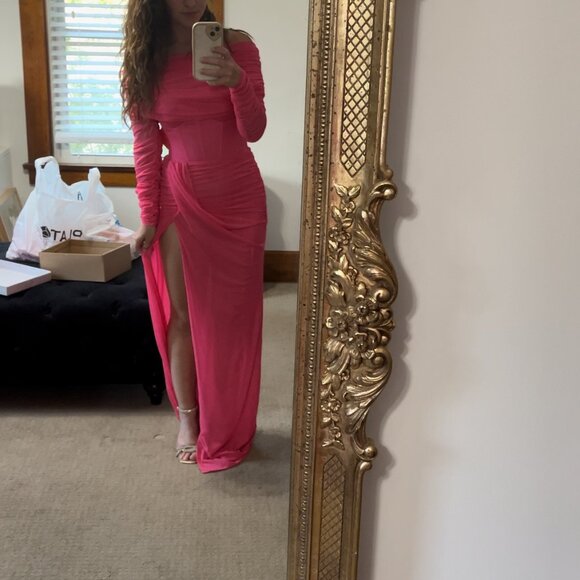 Milla Striking pink off-the-shoulder maxi dress XS, with detachable sleeves NWT - Picture 7 of 8